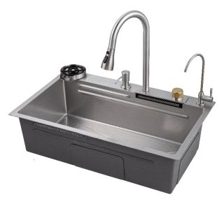 Многофункциональная кухонная мойка Savol S-SC003L с водопадом 75см сатин